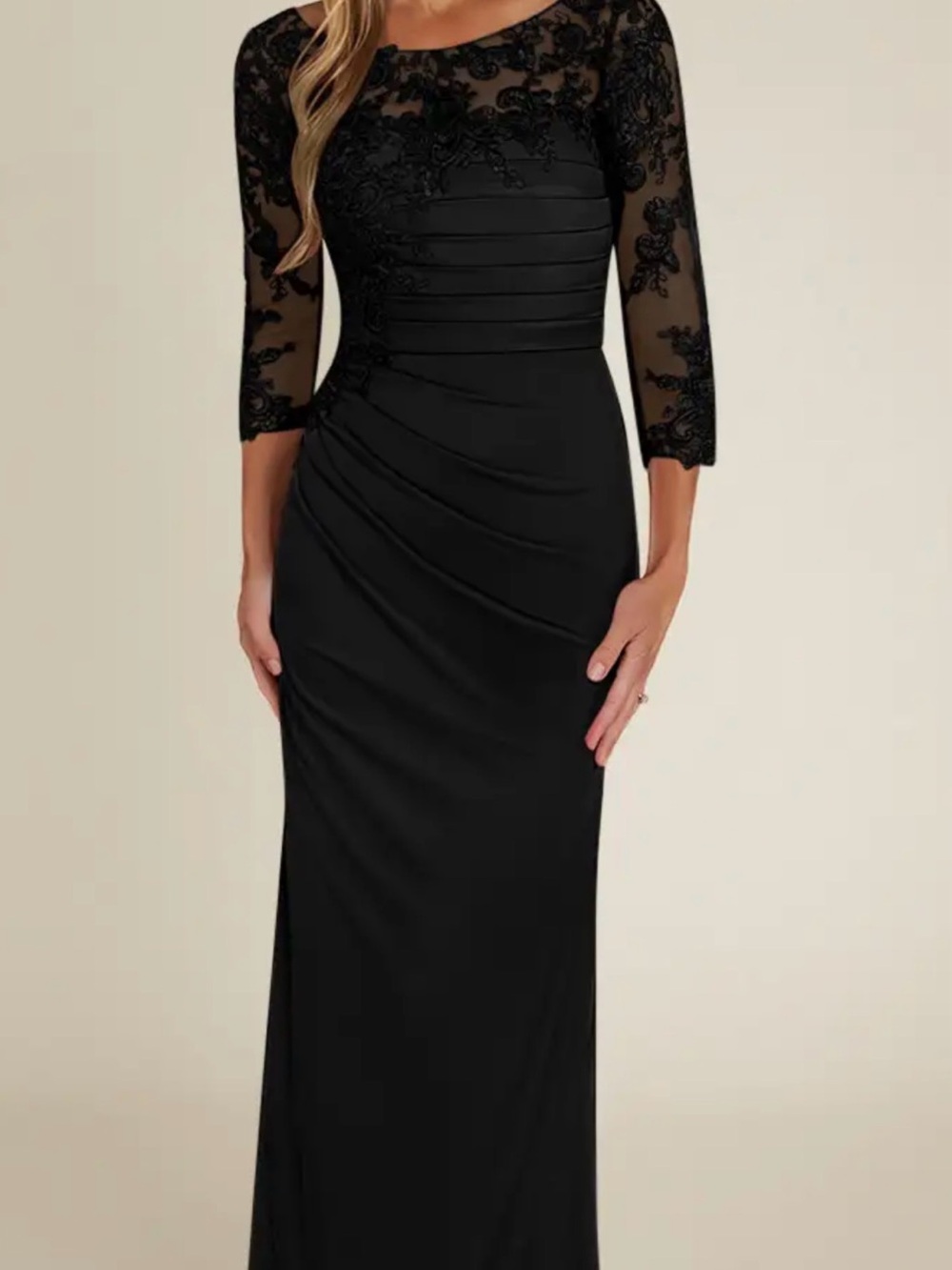 Black Lace-Detail Evening Gown